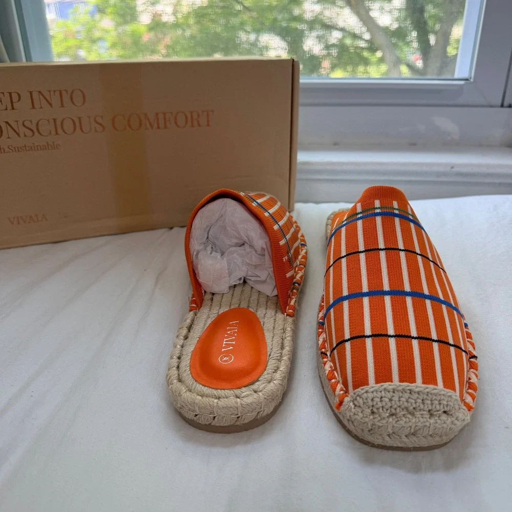 VIVAIA Orange Plaid Espadrille Slide Sandals - Size EU 39 / US 8 / NWT